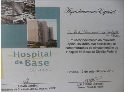 Certificado de Agradecimento Especial do Hospital de Base, 2010