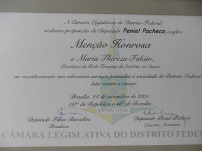 Certificado de Menção Honrosa da Câmara Legislativa do DF, 2005